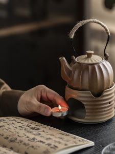 กระทะชาแบบยาวด้ามจับสไตล์ญี่ปุ่นย้อนยุค กระทะชาแบบถั่วไฟเปิดกลางแจ้ง กระทะชาแบบมีเชือกผูกด้ามจับป้องกันความร้อน อุปกรณ์ทำชาแบบพกพา