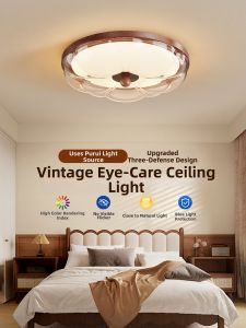 DGY | Vintage Walnut Wooden Style Ceiling Light Round Creative