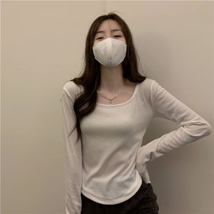2025 Korean Style Long Sleeved T-shirt Women Autumn Winter Irregular Slim Fit Student Casual Short Bottom Shirt