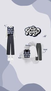 3in1 Oneset Kekinian ( Kemeja Basic + Vest + Celana Kulot Knit ) - KA117