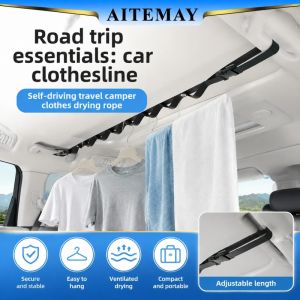 Aitemay Rear Seat Car Clothes Organizer – Expandable Hanging Rack with Storage Hooks & Anti-Slip Rings Multi-Functional Travel Storage for Sedan/SUV/Van
