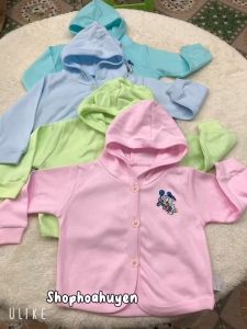 Áo khoác có mũ cho bé trai bé gái sơ sinh chất thun cotton mềm mại nền màu cài cúc giữa cho bé - áo khoác giữ ấm cho bé sơ sinh 3-15kg