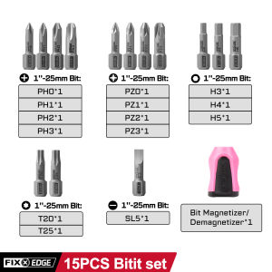 Geinxurn FIXEDGE 15PCS S2 Magnetic Screwdriver Bits Set for Home Appliance Repair with Mini Case & Magnetizer/Demagnetizer