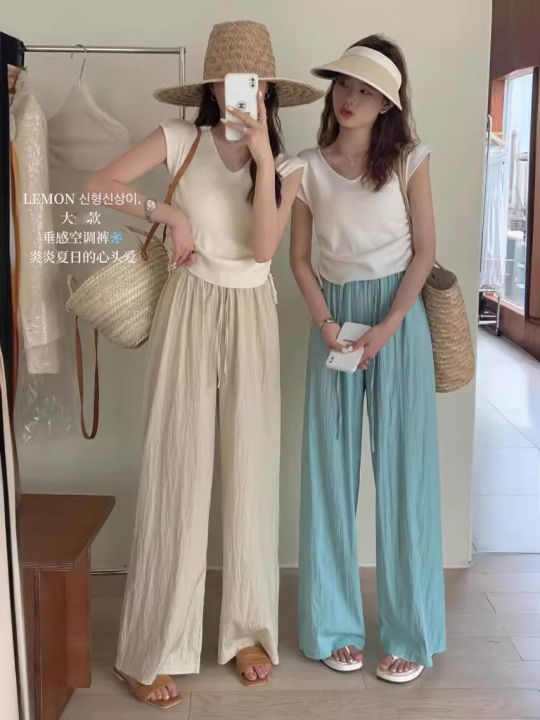 Yolo Lụa băng nhăn ống rộng quần cho phụ nữ trong mỏng mùa xuân và mùa ...