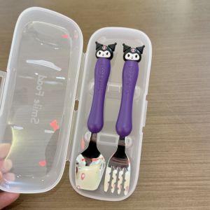 Portable Cartoon Family Kurokos Student Stainless Steel 304 Fork Spoon Set Childrens Dinnerware Set Easy to Clean Durable