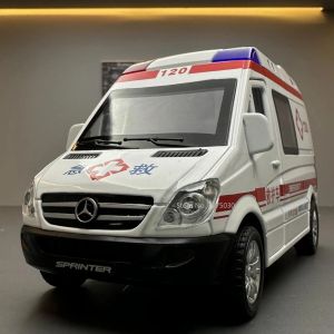 1:32 Ambulance 120 Cars Toys Miniature Models Alloy Die Cast 6 Doors Can Opened Wheel Pull Back Vehicles Kids Birthday Gifts