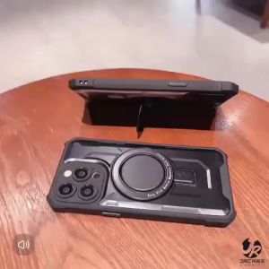 2in1 Premium Black MagSafe Iron Armor Dual Layer Stand For iPhone 16 15 14 13 12 11 Pro Max Plus Xr Xs Max 16+ 15+ 14+ Camera Protection Pelindung Kamera Standing Softcase Soft Case Cover Protector Silikon Silicone Pelindung Kamera