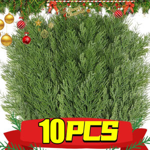 10Pcs Artificial Pine Leaves Branch For Home Garden Decor Plastic Cedar Branch Green Pine Stem DIY Garland Xmas Decoration