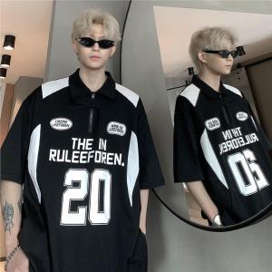 Áo Thun Polo Cỡ Lớn Có Khóa Kéo Tay Ngắn Mùa Hè Phong Cách Mỹ Áo Thun Thể Thao Đua Xe Cho Nam Và Nữ