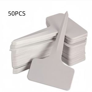 50/100/200pcs White Plastic PVC Plant Tags T Type Marker Nursery Garden Label Seedling Tray Pots Decoration Garden Labels 6x10cm