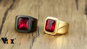 Vnox Big Stone Ring for Men Black Gold Color Stainless Steel Chunky Male Alliance Punk Jewelry