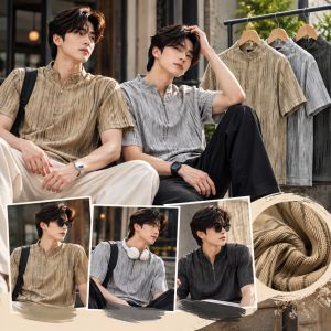 JDB966 Ft S-L Mens Premium Textured Half-Zip Stand Collar Short Sleeve Shirt