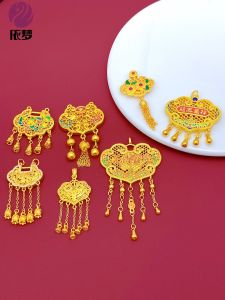 Elegant Gold-Plated Enamel Peony Flower Lock Pendant Bead DIY Jewelry Accessories Sweater Chain Necklace Fashionable Summer New