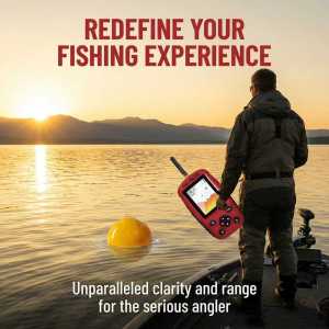 Portable Wireless Fish Finder + 100m Depth Dual Beam Sonar + Handheld LCD Display Fish Alarm Water Temperature + for Ice Fishing