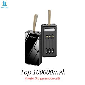 Hester power bank 100000mah power bank original asli powerbank 4 built-in cables 4 USB port for fast charging led lampu power bank awet tahan lama