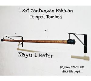 1 Set Gantangan Baju Toko Tempel Dinding Plus Gantungan Kayu
