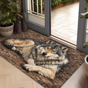 VIKAMA Wildlife Wolf Welcome Door Mat Non-Slip Anti-Fouling Kitchen Floor Mat Indoor Outdoor Entrance Carpet Home Decor