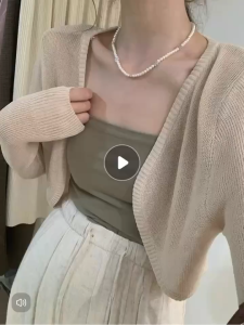 AN-1583 Cropped Long Sleeve Bolero Tops For Women Thin Knitted Cardigans Office Blazer Kpop Tops