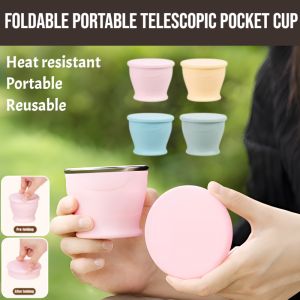 Travel Folding Water Cup High Temperature Resistant Food-Grade Silicone Telescopic Cup Coffee Cup Outdoor Portable Environmental Protection Mouthwash Cups180ml 旅行折叠水杯耐高温
