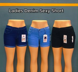 Casual High-Waist Denim Shorts for Women - Comfort Fit Mid-Length Jeans Shorts