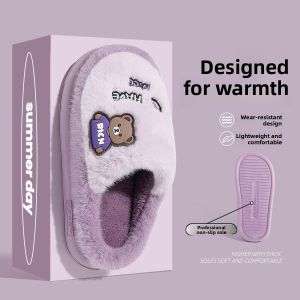 MONLEYTA | Womens Cotton Slippers Winter Indoor Home Thick Bottom Anti-slip Fleece Cartoon EVA Material Comfortable Soft Colorful Slippers