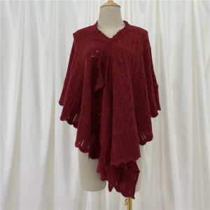 Handmade Hollow out Knitted Shawl Womens Warm Cocoon Style Autumn Spring Fashionable New Chinese Style Long Rectangle Scarf