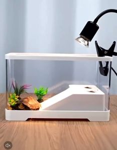 ตู้ปลา โหลปลากัด ตู้ปลาขนาดเล็กพร้อมตกแต่ง อ่างปลาพลาสติก สําหรับตกแต่งบ้าน ขนาด 30x19.5x18.4cm