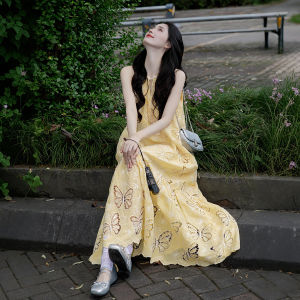 XUECAIQI | French Style Embroidered Hollow Out Butterfly Summer Dress