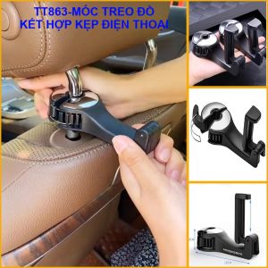 Móc treo đồ trên ô tô kết hợp kẹp điện thoại máy tính bảng  gài vai ghế ô tô tiện lợi
