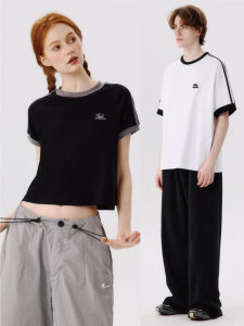 เสื้อยืดแขนสั้น PSO Brand ทรงหลวม สไตล์ฤดูร้อน ผ้าฝ้ายผสมโพลีเอสเตอร์ สำหรับคู่รัก ทรงหลวม ทรงหลวม แขนสั้น คอตั้ง