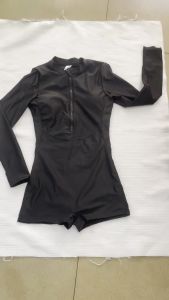 Baju Renang Wanita Lengan Panjang Dewasa One-Piece Swimsuit Bikini Depan Ritsleting Olahraga Pantai Spa Diving Suit Boxer Black Rash Guard