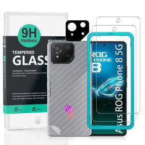 Ibywind For Asus ROG Phone 8 5G Screen Protector(Pack of 2)with 1pc Metal Lens Protector1pc Carbon Fiber Back FIlmEasy Install Kit
