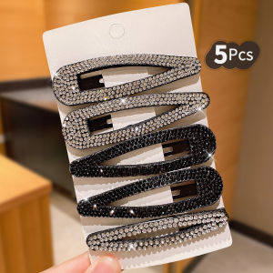 5Pcs Shiny Hollow Teardrop Hair Clips Black Silver Sequin Metal Hair Barrettes Minimalist Premium Hair Accessories for Bangs