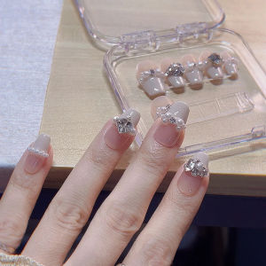 Handmade Custom Wear Nail Fake Nail Patch Gentle Pure Desire White French Nude Color Elegant Pearl Bridal Manicure