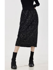 กระโปรงทรงเอเอวสูงประดับเลื่อมสีทอง กระโปรงทรงเอยาวปานกลางสำหรับผู้หญิง กระโปรงทรงเอเอวสูงสำหรับงานปาร์ตี้วันเกิด