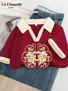 LaChapelle Pure Cotton Half Sleeve Womens T-shirt Summer 2025 New Style Streetwear Loose Fit Cartoon Print Polo Shirt