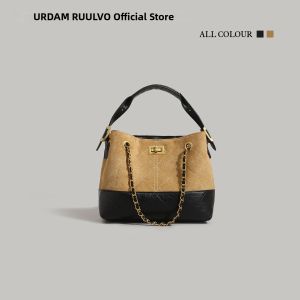 URCDN RDALVO | Retro Suede Faux Leather Water Bucket Bag Quilted Shoulder and Crossbody