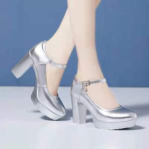 รองเท้าส้นสูงแพลตฟอร์มกันน้ํา หนัง รองเท้าทํางาน