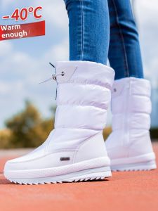 Thickened Winter Boots Womens Mid-Calf Fleece Lined Anti-Slip Snow Boots Waterproof Cotton Shoes Black New Style Large Size