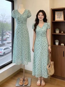 AIYITI | Dots Youthful Plus Size Dress Summer New Waist-Cinching Chiffon
