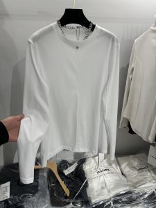 Spring 2025 Womens Casual Long Sleeve round Neck T-shirt Versatile Loose Top Comfortable Korean Style Straight Cut Cotton