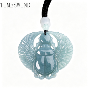 TIMESWIND Authentic Natural A-type Jade Blue Water Scarab Pendant Men Women Ancient Egyptian Style Necklace with Certificate