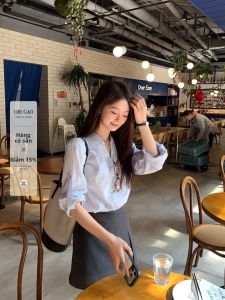 Stylish Striped Autumn Shirt for Petite Women