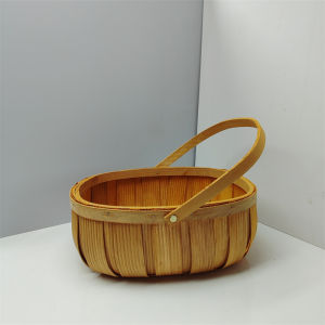 Handheld Wicker Flower Basket Fruit Gift Wood Piece Woven Storage Basket Moon Leave Gift Basket Rural Style Home Decor