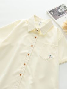 Áo Sơ Mi Nữ Tay Ngắn Màu Cam Phong Cách Nhật Bản Dáng Rộng Cổ Polo Mùa Hè Thường Ngày Đa Năng Cỡ Nhỏ