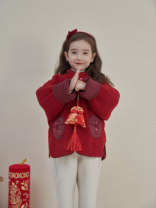 Thickened Cotton Jacket for Girls Christmas New Year Outfit Baby Red Wind Coat Winter New Arrival Childrens Clothing