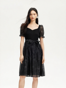 Vero Moda | Bow Tie Lace Print Tulle Patchwork Fashion Dress