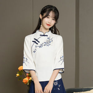 Modern Retro Chinese Style Womens Clothing Spring New Fashionable Cheongsam Reformed Qipao Top Cotton Traditional Ethnic Wear