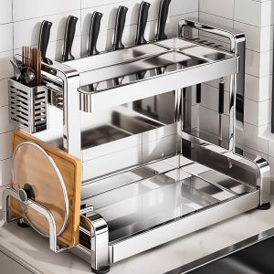 Stainless Steel Thickened Kitchen Storage Rack Spice Sauce Chopsticks Knife Holder Multi-Function Countertop Organizer