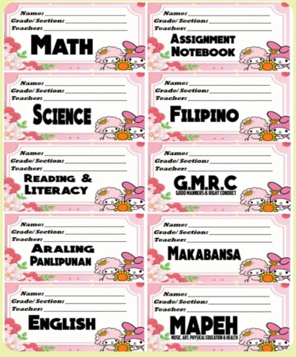Kids Set Notebook Subject Sticker Label 10pcs | Printed in waterproof ...